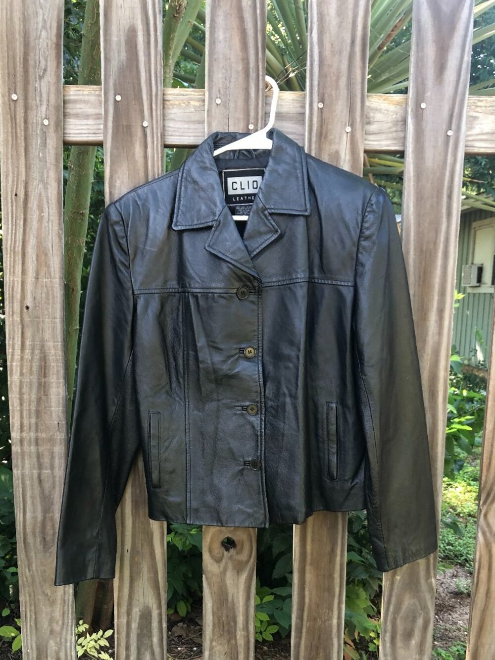 Clio Black Leather Jacket, Size Medium